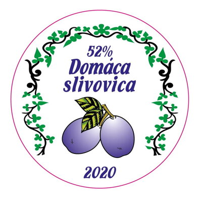 Samolepiaca etiketa (kruh) 52 % Domáca slivovica ROK 2020