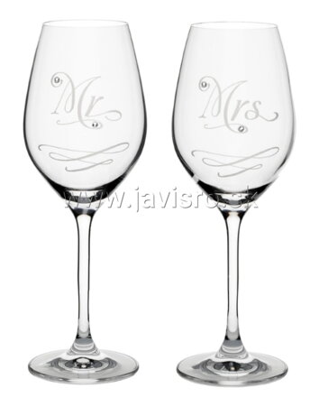 Svadobné poháre WINE 360 ml, dekor Mr. & Mrs. (2 ks)