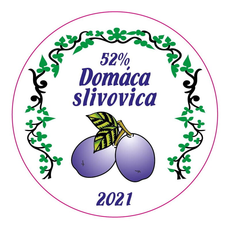 Samolepiaca etiketa (kruh) 52 % Domáca slivovica ROK 2021