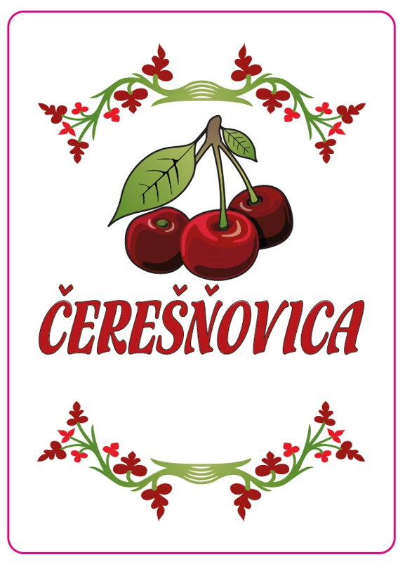 Samolepiaca etiketa Čerešňovica - Kopaničiarsky štýl