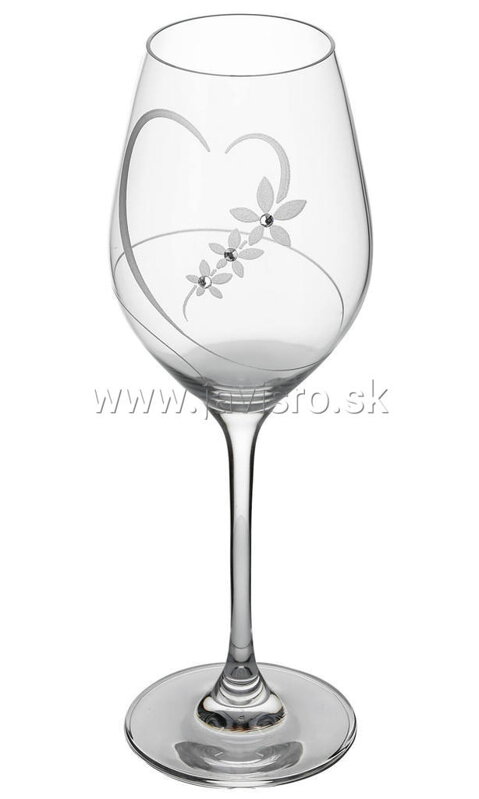 Svadobné poháre WINE 360 ml, dekor srdcia s kvetmi (2 ks)