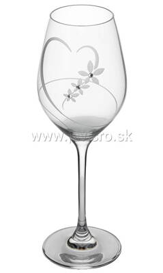 Svadobné poháre WINE 360 ml, dekor srdcia s kvetmi (2 ks)